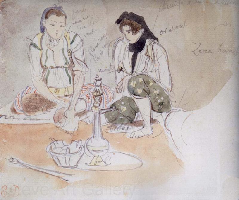 Eugene Delacroix Two Arab women seated